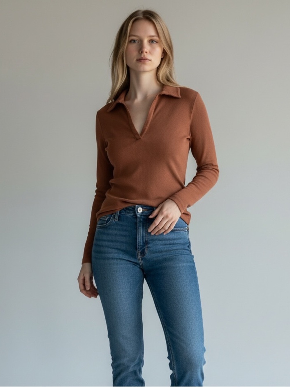 Ann Taylor Factory Long-Sleeve Collared V-Neck Top